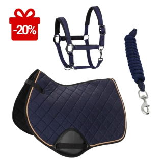  DLA KONIA - Uwiąz + Kantar (PONY) + Czaprak (VS) navy