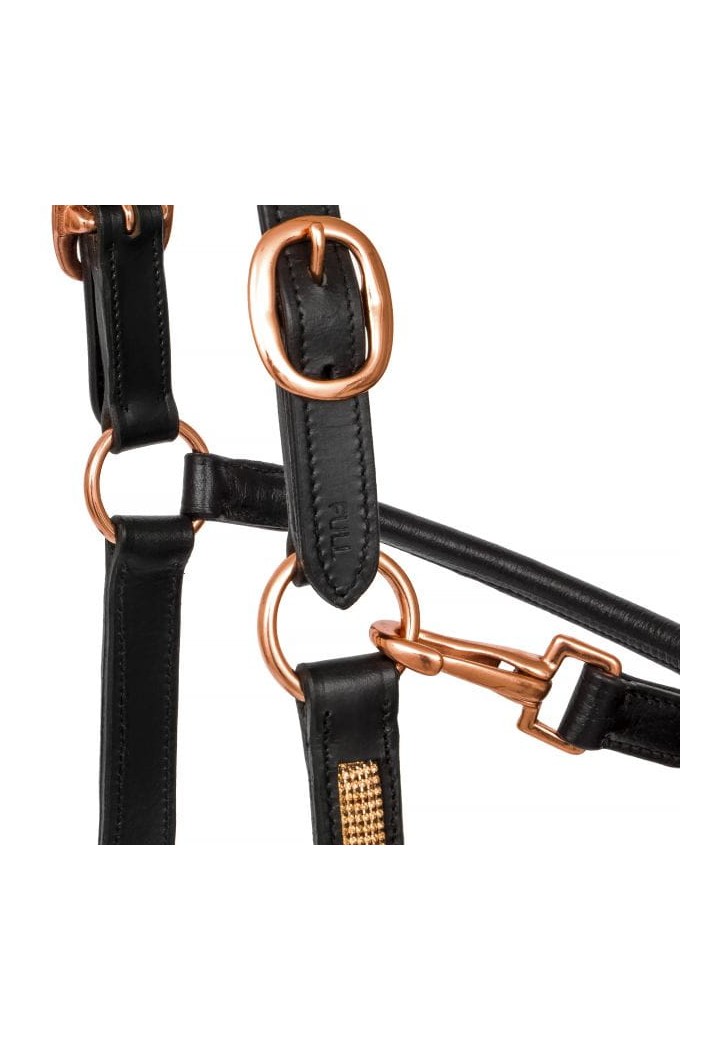 20810006 Leather halter EQ.QUEEN SmallDiamonds black-rosegold side2.jpg